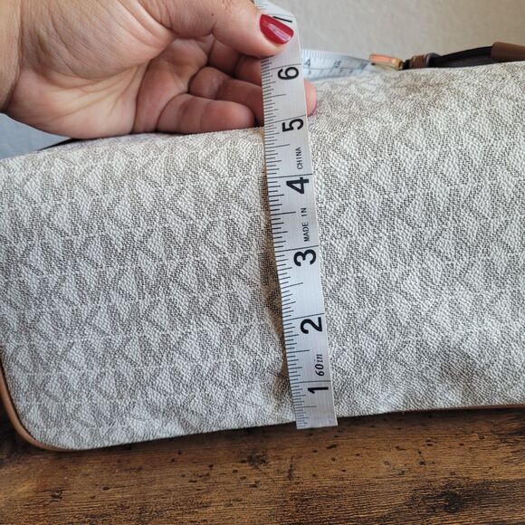 NEW Michael Kors Rhea Zip Slim Medium Backpack Vanilla Ivory Monogram Logo NWT - Picture 8 of 8